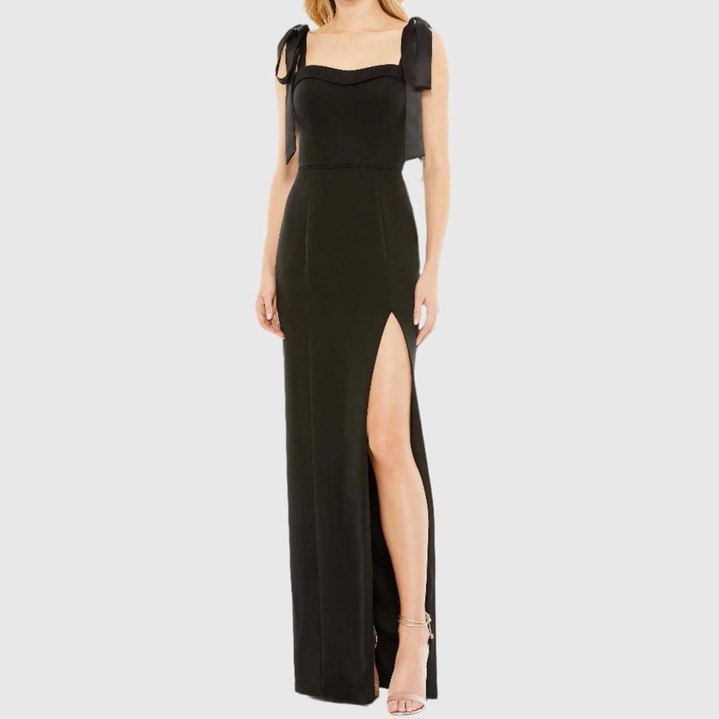 Ieena For Mac Duggal Square Neck Tie Strap Sleeveless Gown Black Size 2